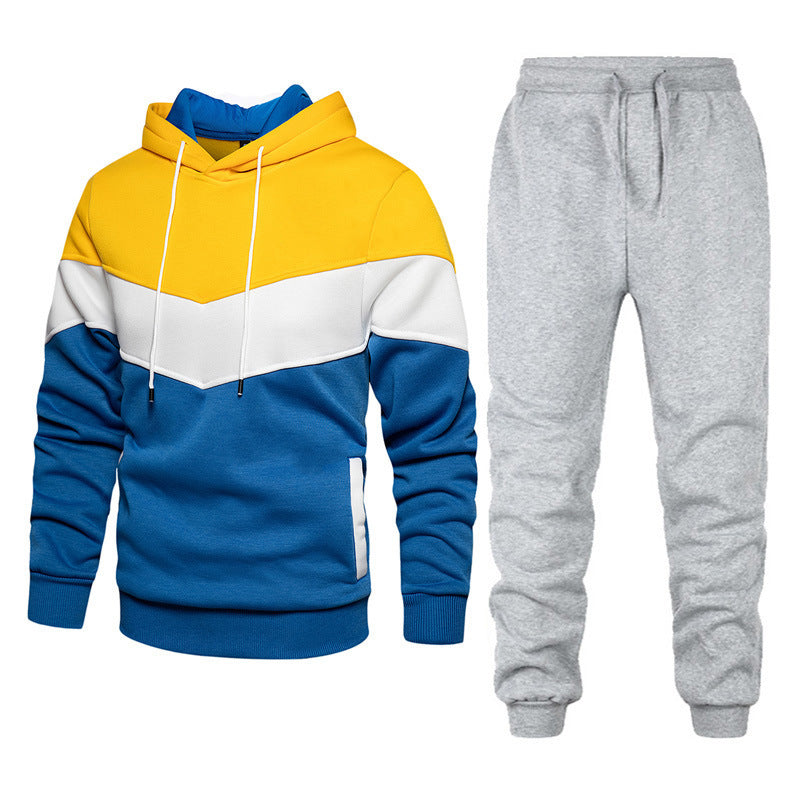 Men's Sport Suit Fashion Casual Spring And Autumn Patchwork Hoodie Trousers Two-piece Set