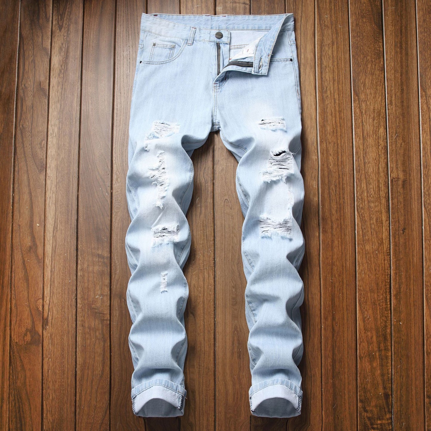 Ripped Fashion Slim-fit Trendy Straight Men's Jeans