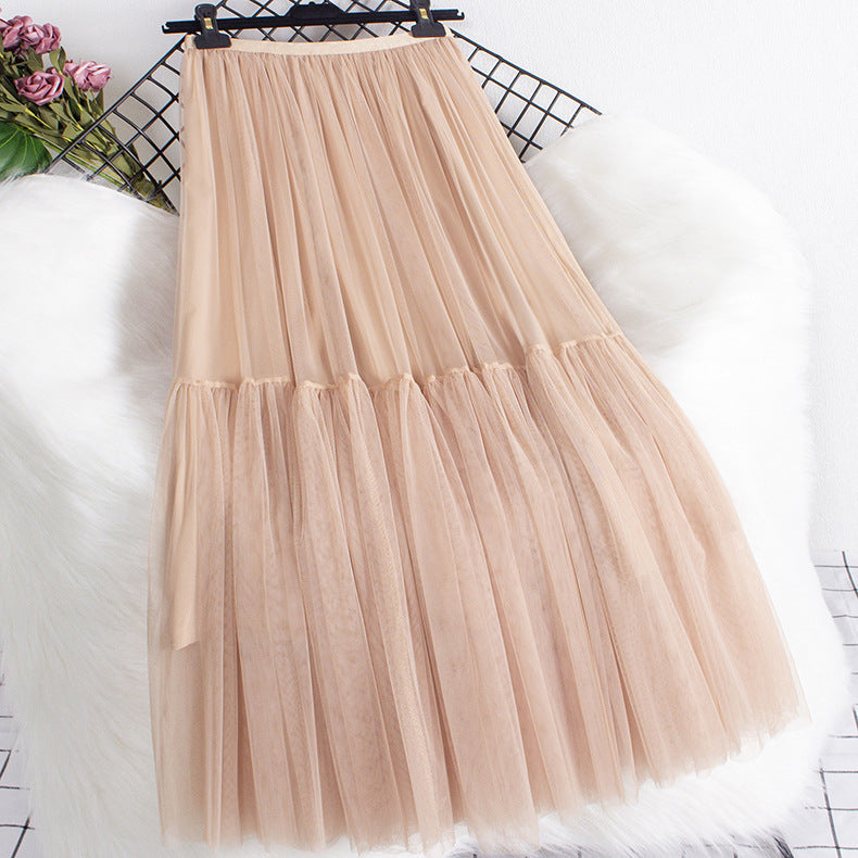 Tulle Skirt Versatile Solid Color Bottoming Mid-length