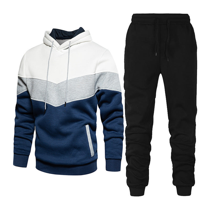 Men's Sport Suit Fashion Casual Spring And Autumn Patchwork Hoodie Trousers Two-piece Set