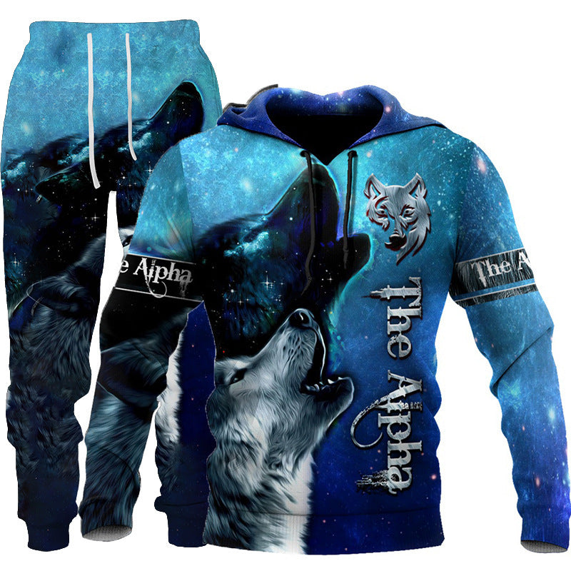 The New Wolf 3D Print Hooded Sweatshirt Suit