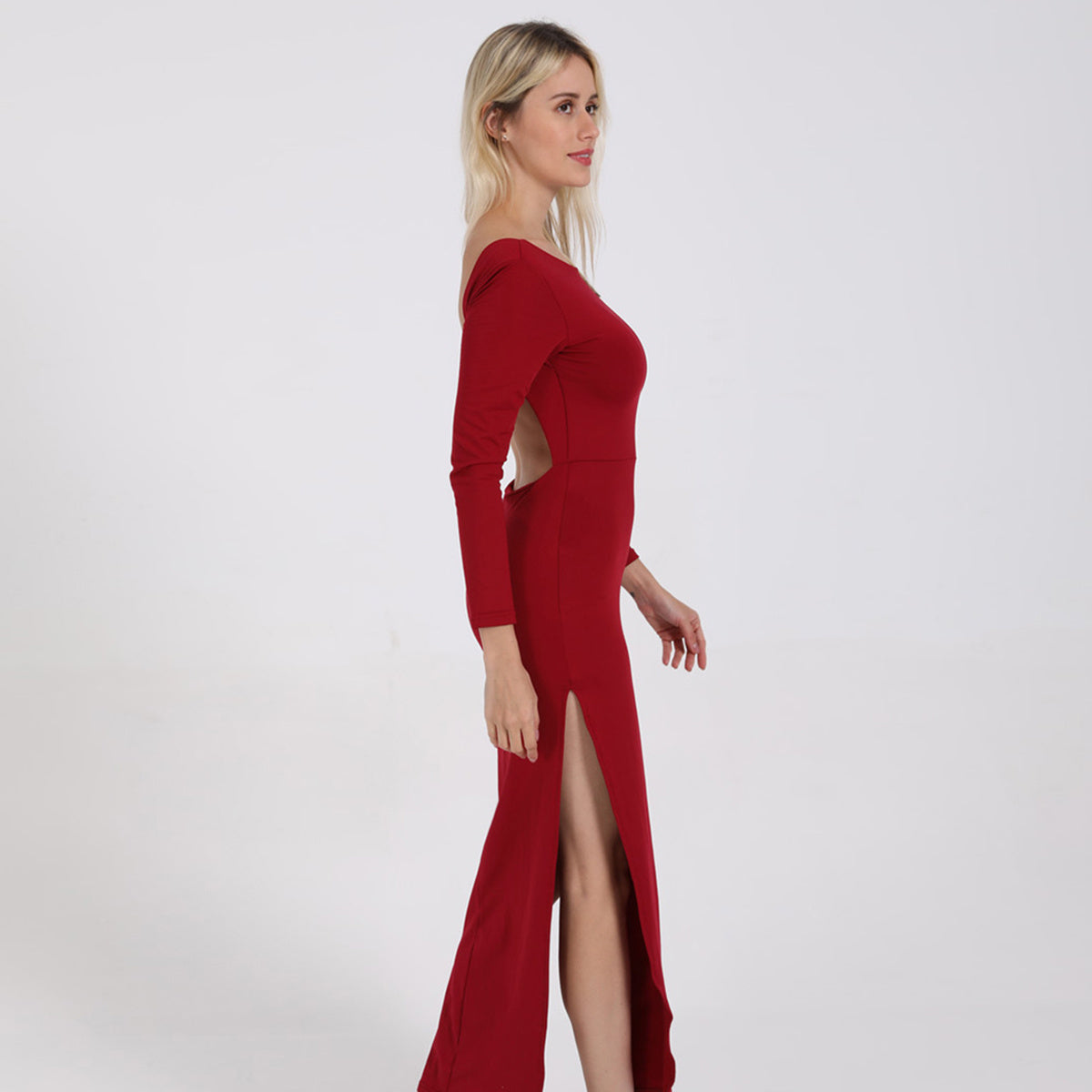 Sexy open back split long sleeve and floor dress