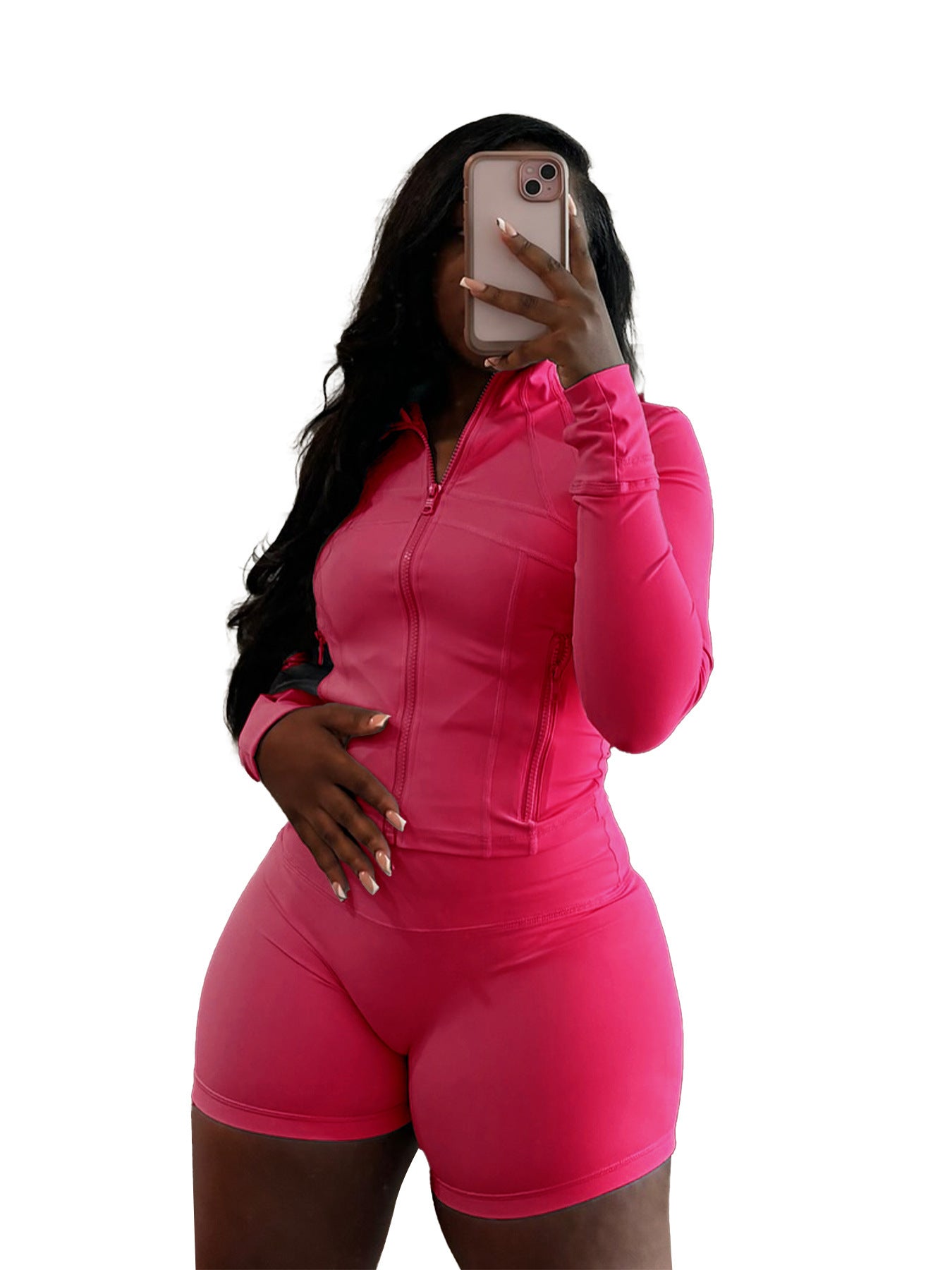 European And American Sports And Leisure Sexy Tight Long Sleeve Shorts Two-piece Set